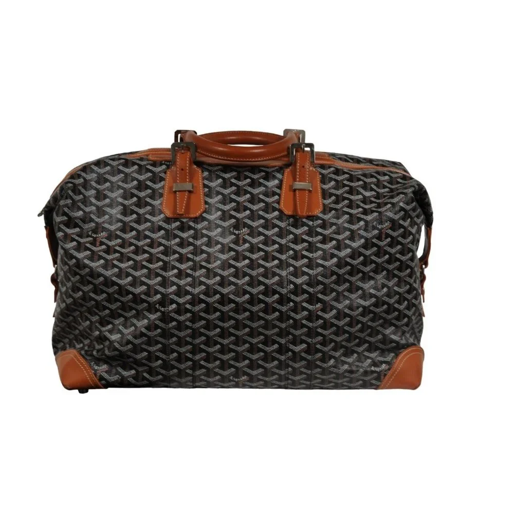 Goyard Boeing 45 Black Brown Leather Duffle Travel Carry On Vacation Weekend Bag